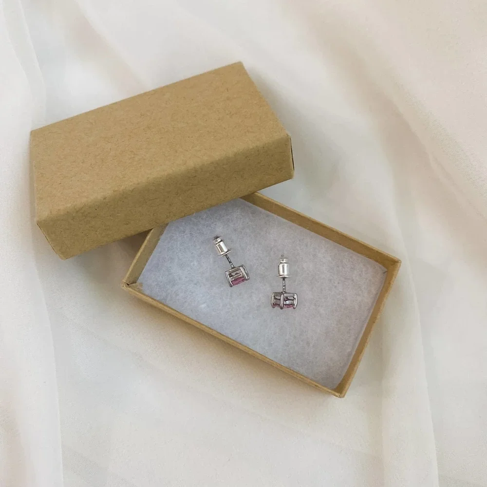 VTG Silver Pink Square Stud Earrings